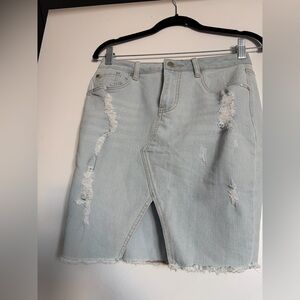 Revamped Light Blue Distressed Denim Skirt